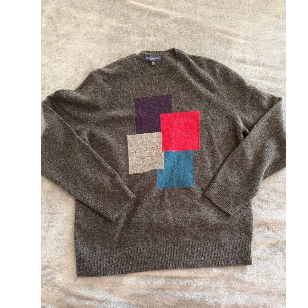 Brooks Brothers‎ Men's XXL Sweater Geometric Blocks 100% Merino Wool Gray